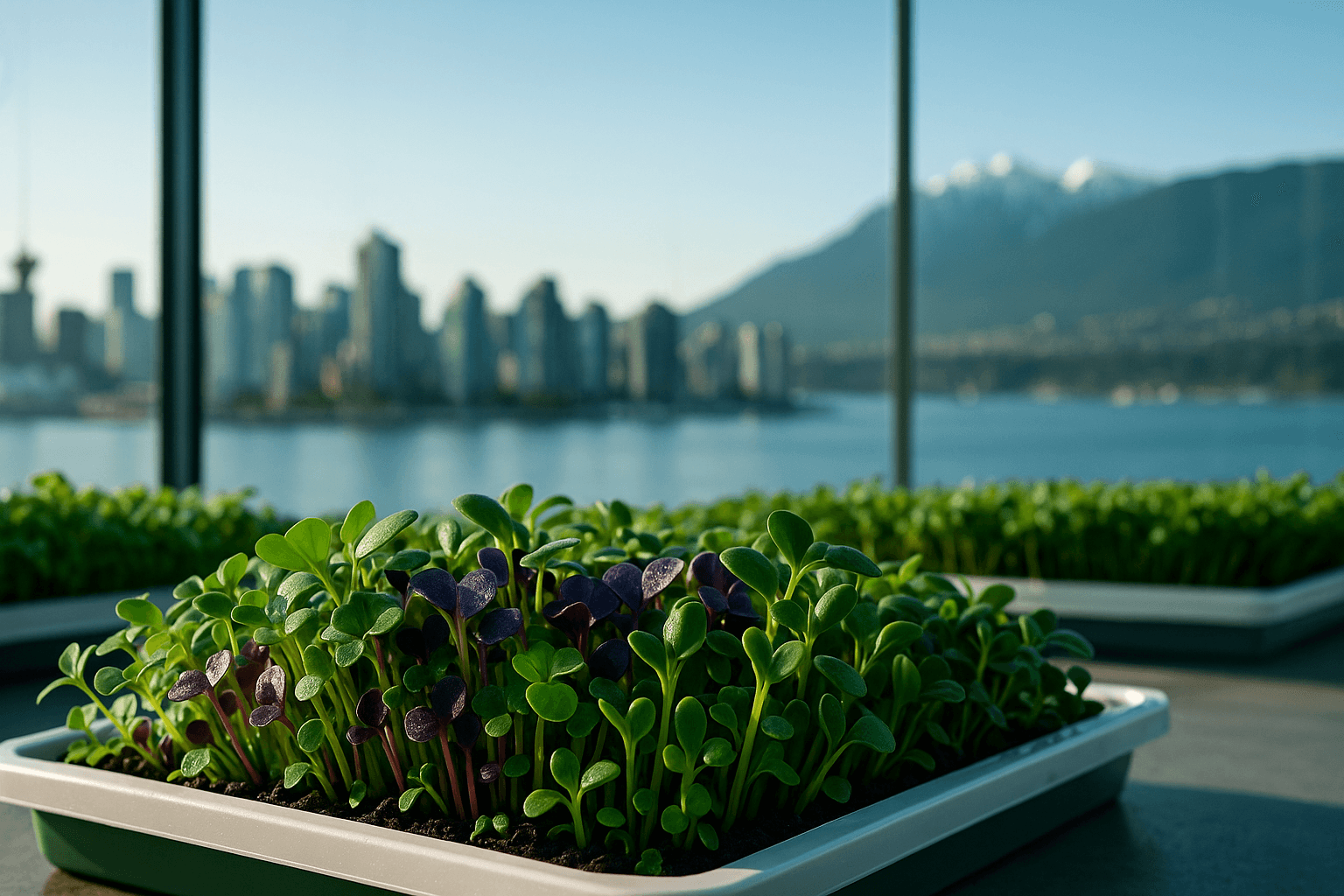 Fresh microgreens growing in hydroponic system